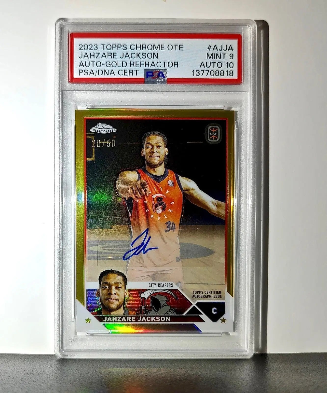Jahzare Jackson 2023 Topps Chrome #A-JJA Gold Refractor 20/50 PSA 9 Auto 10 - Baseball Card Single