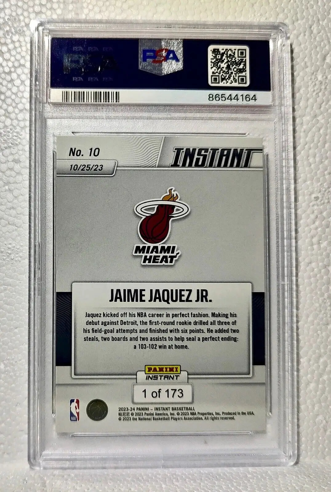 Jaime Jaquez Jr. 2023-24 Panini #10 NBA Rookie Basketball Card Heat PSA 9 Mint - Basketball Card Single