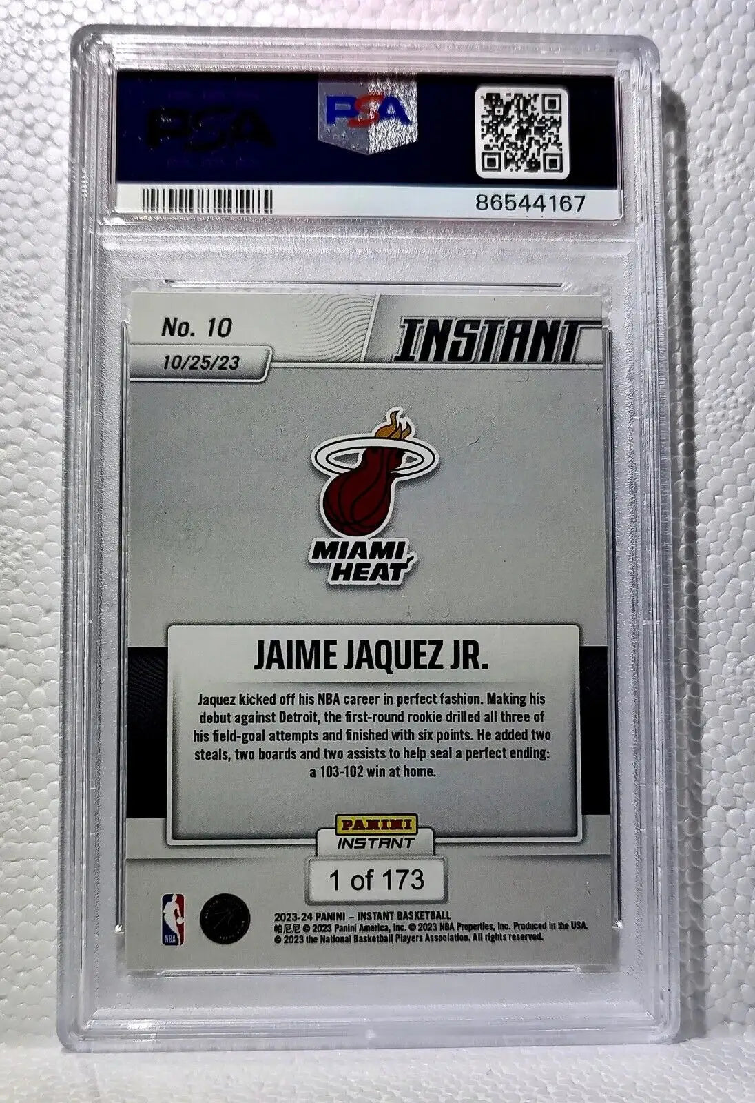 Jaime Jaquez Jr. 2023-24 Panini #10 NBA Rookie Basketball Card Heat PSA 9 Mint - Basketball Card Single