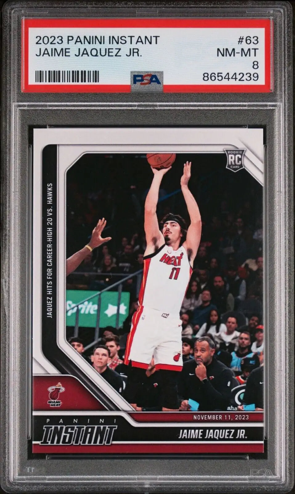 Jaime Jaquez Jr. 2023-24 Panini #63 NBA Rookie Card Heat 1 of 183 PSA 8 NM-Mint - Basketball Card Single