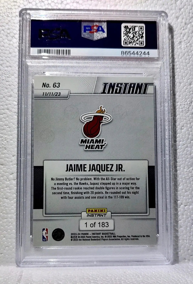 Jaime Jaquez Jr. 2023-24 Panini #63 NBA Rookie Card Heat 1 of 183 PSA 9 Mint - Basketball Card Single