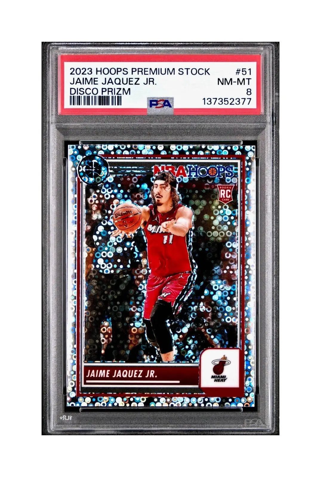 Jaime Jaquez Jr. 2023 Panini Hoops Premium #51 Disco Prizm PSA 8 NM-MT