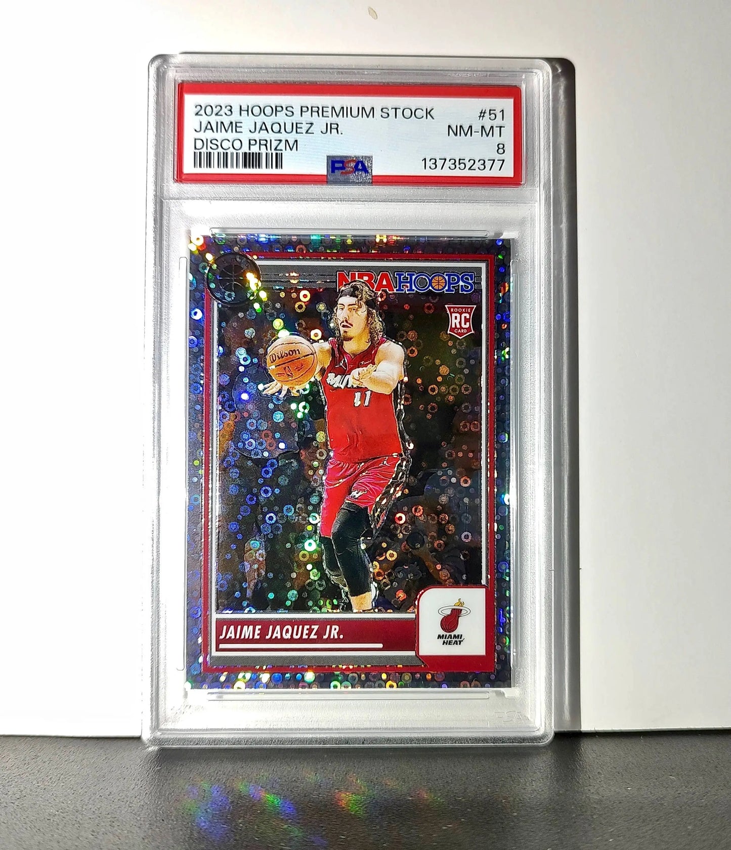 Jaime Jaquez Jr. 2023 Panini Hoops Premium #51 Disco Prizm PSA 8 NM-MT