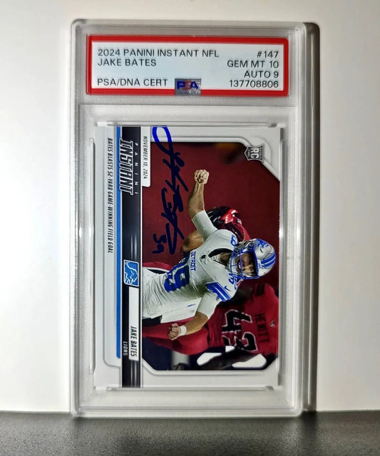 Jake Bates Rookie 2024 Panini NFL #147 Detroit Lions PSA 10 Auto 9