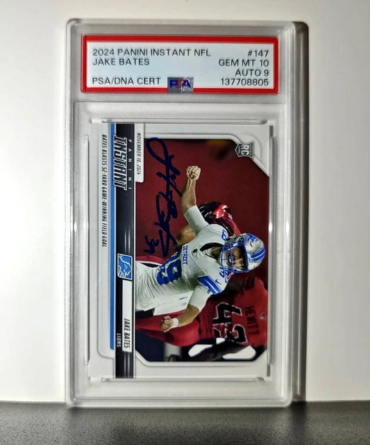 Jake Bates Rookie 2024 Panini NFL #147 Detroit Lions PSA 10 Auto 9