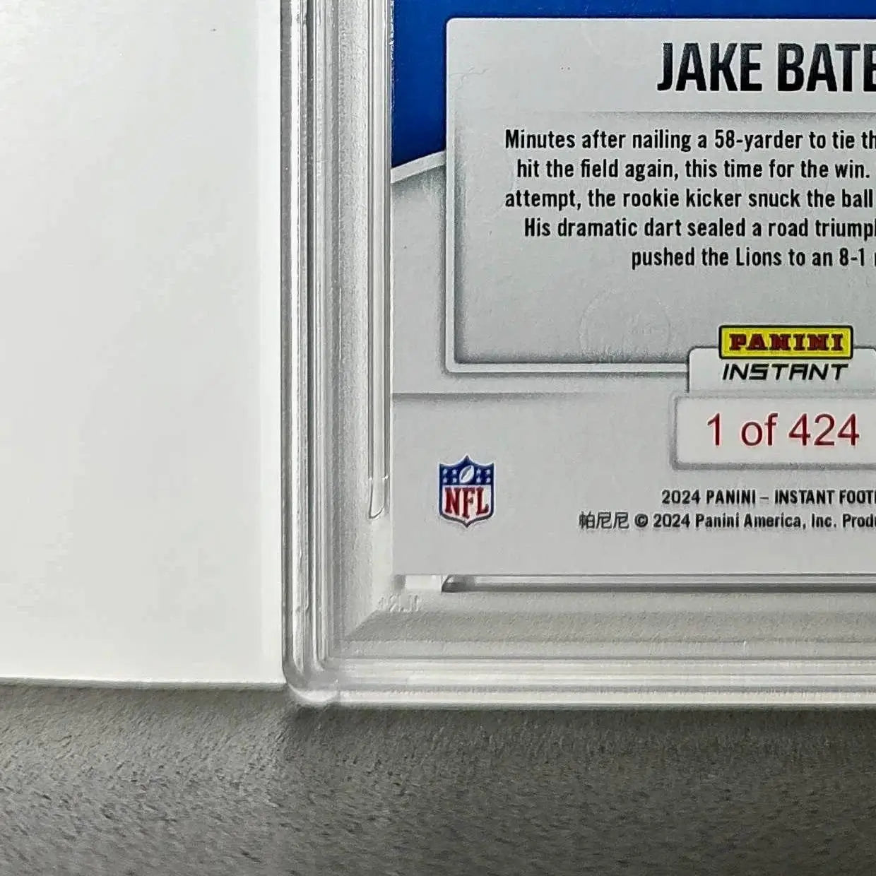 Jake Bates Rookie 2024 Panini NFL #147 Detroit Lions PSA 10 Auto 9 - Football Card Single
