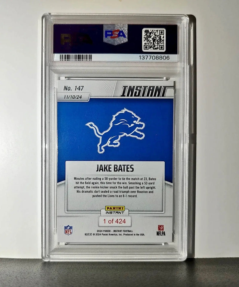 Jake Bates Rookie 2024 Panini NFL #147 Detroit Lions PSA 10 Auto 9 - Football Card Single