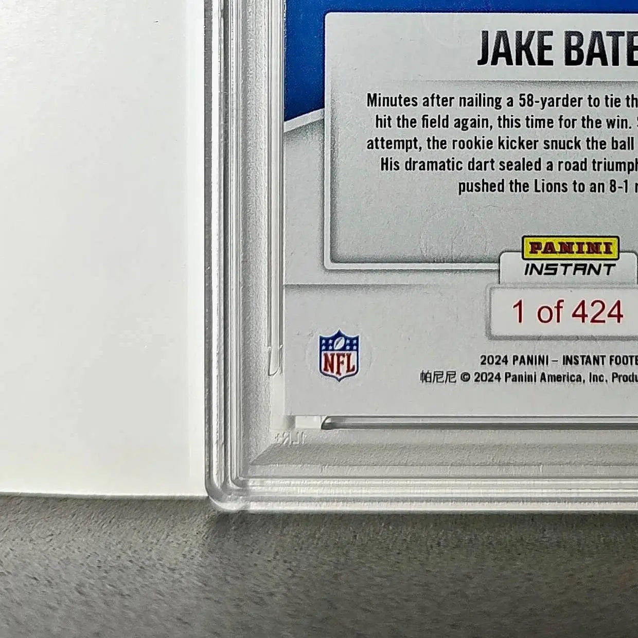 Jake Bates Rookie 2024 Panini NFL #147 Detroit Lions PSA 10 Auto 9 - Football Card Single
