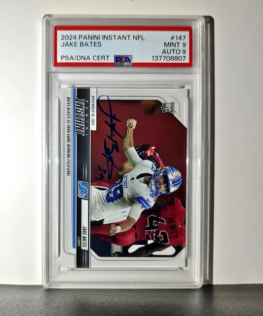 Jake Bates Rookie 2024 Panini NFL #147 Detroit Lions PSA 9 Auto 9