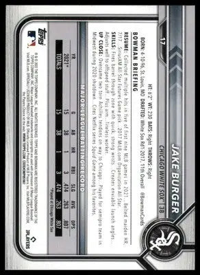 Jake Burger Rookie 2022 Bowman #17 Chicago White Sox - Baseball Card Single