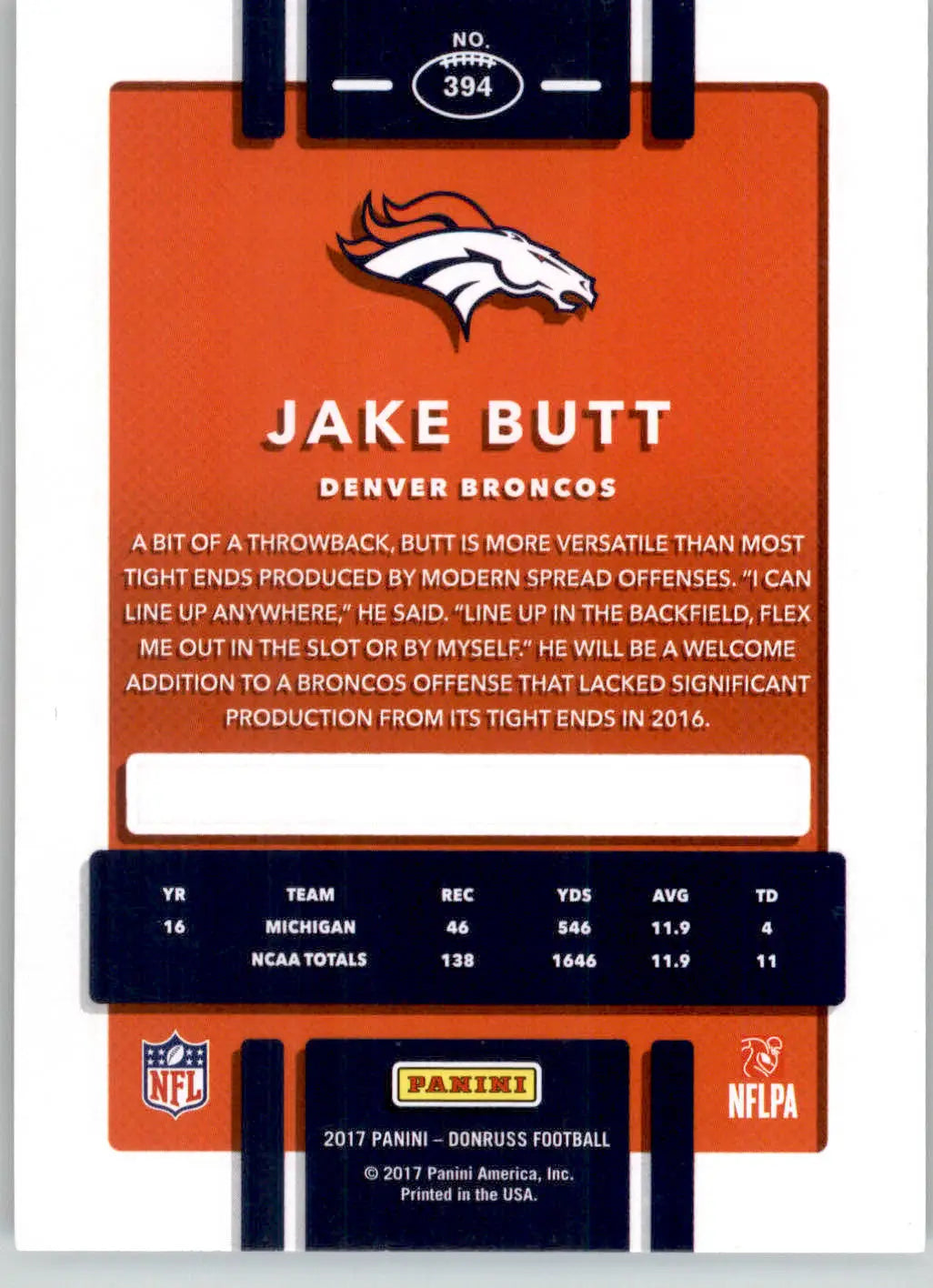 Jake Butt - 2017 Donruss - #394 - RC Football