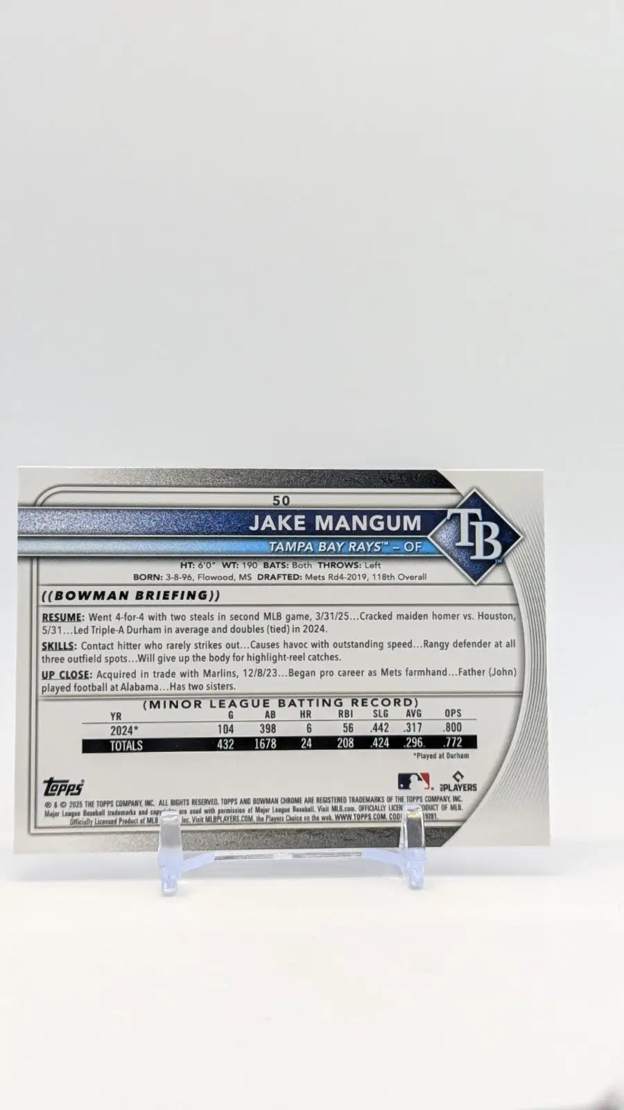 JAKE MANGUM - 2025 Bowman Chrome Refractor RED ROOKIE #50 - Baseball Card Single