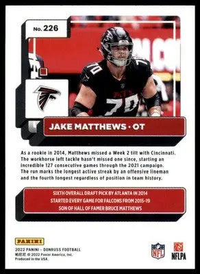 Jake Matthews 2022 Donruss #226 Atlanta Falcons - Football Card Single
