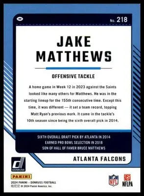 Jake Matthews 2024 Donruss #218 Atlanta Falcons - Football Card Single