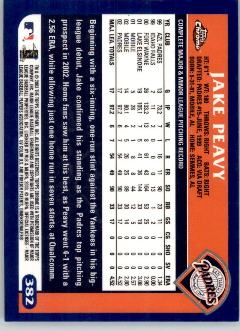 Jake Peavy - 2003 Topps Chrome - #382 - Baseball - Baseball Card Single