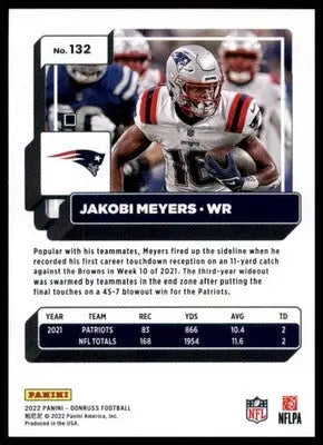 Jakobi Meyers 2022 Donruss #132 New England Patriots - Football Card Single