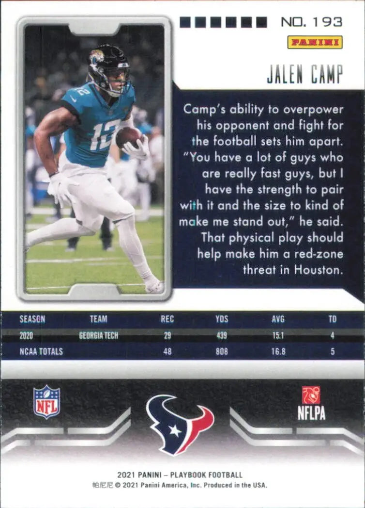 Jalen Camp Rookie 2021 Panini Playbook Orange #193 Houston Texans Football Card - Football Card Single