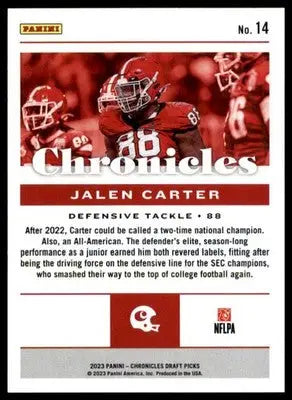 Jalen Carter 2023 Panini Chronicles Draft Picks #14 Georgia Bulldogs - Football Card Single