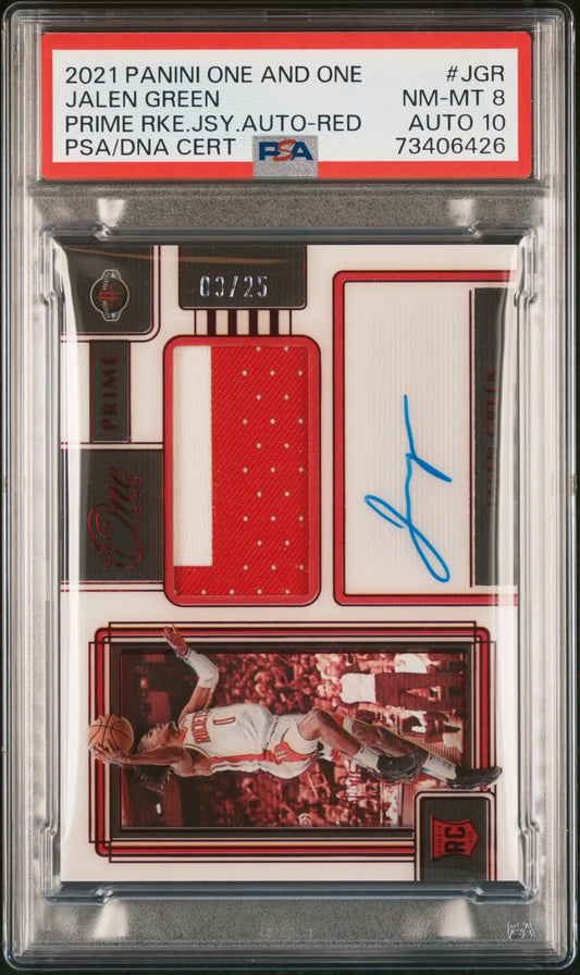 Jalen Green 2021 Panini One and One Prime Rookie Jersey Red #3/25 PSA 8 Auto 10 - Basketball Card Single