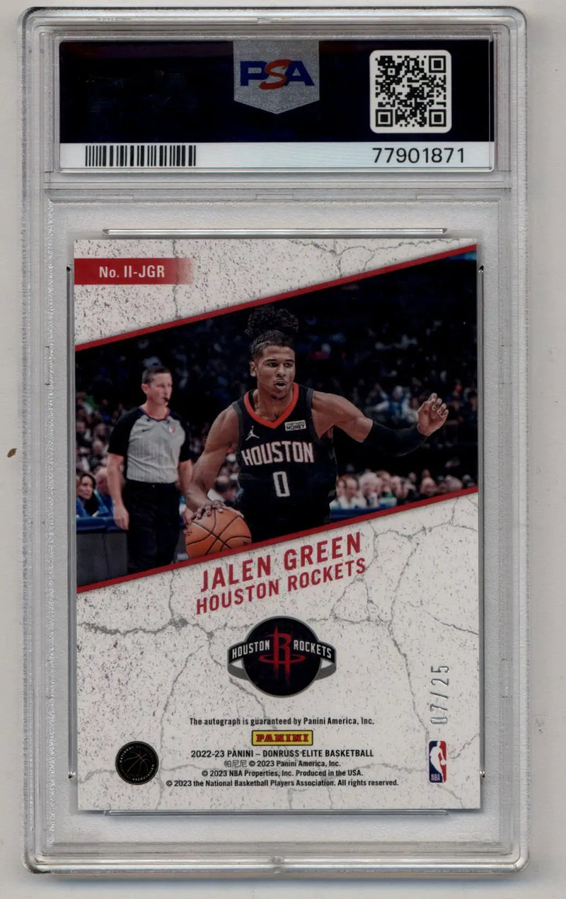 Graded Jalen Green Houston Rockets basketball trading card from Donruss Elite Impact Impressions Auto