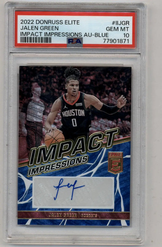 Jalen Green 2022-23 Donruss Elite Impact Impressions Auto Blue 07/25 PSA 10 Gem Mint - Basketball Card Single