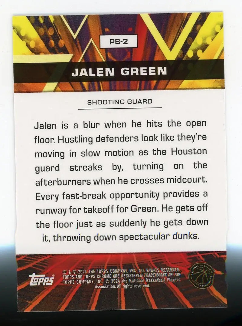 Jalen Green 2023-24 Topps Chrome Power Boosters #PB-2 Houston Rockets Basketball