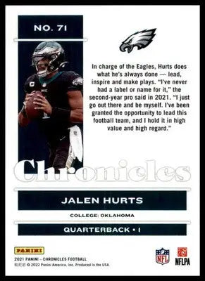 Jalen Hurts 2021 Panini Chronicles #71 Philadelphia Eagles - Football Card Single