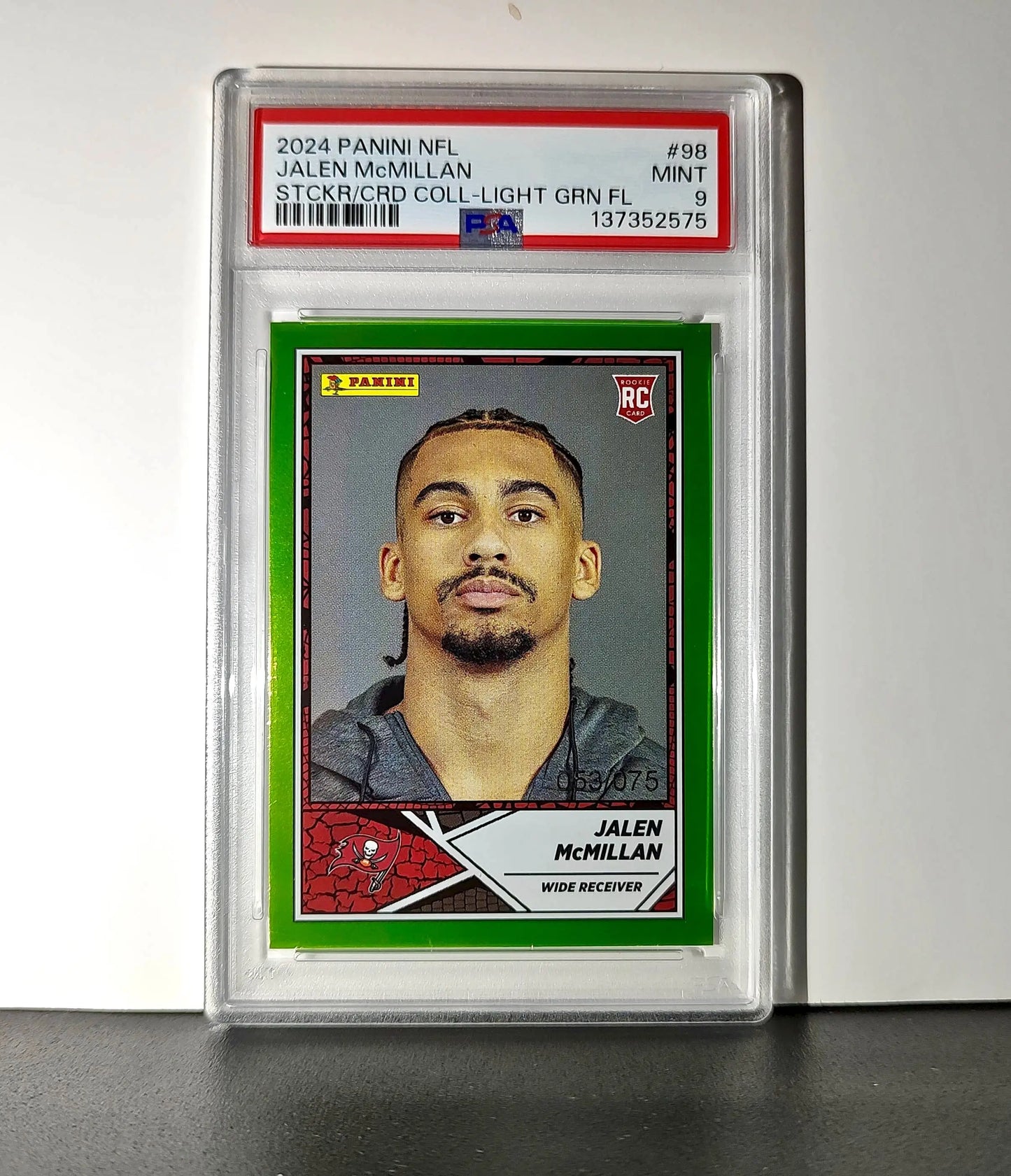 Jalen McMillan Rookie 2024 Panini Sticker Collection 053/075 #98 Lime Foil PSA 9 - Football Card Single
