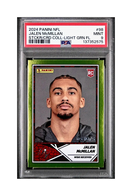 Jalen McMillan Rookie 2024 Panini Sticker Collection 053/075 #98 Lime Foil PSA 9 - Football Card Single