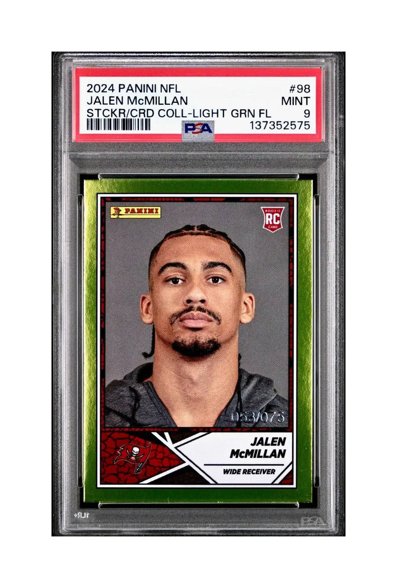 Jalen McMillan Rookie 2024 Panini Sticker Collection 053/075 #98 Lime Foil PSA 9 - Football Card Single