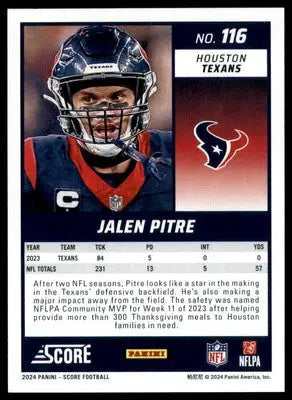 Jalen Pitre 2024 Score #116 Houston Texans Football Card NFL Sports - Football Card Single