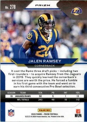 Jalen Ramsey - 2020 Panini Prizm - #278 - Prizm Green Football - Football Card Single