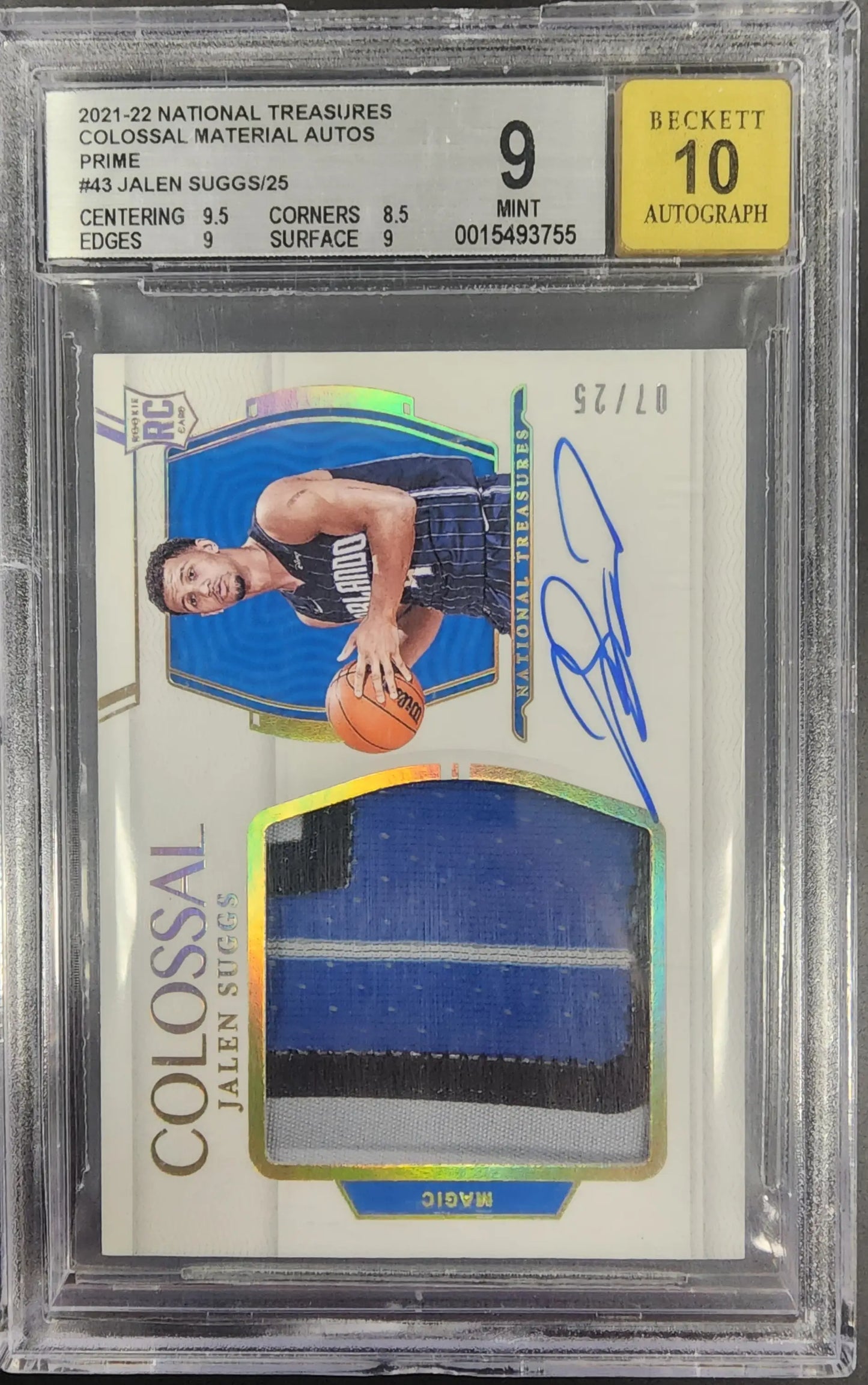 Jalen Suggs 2021 Panini National Treasures Colossal Patch Auto #7/25 BGS 9 Auto 10 - Basketball Card Single
