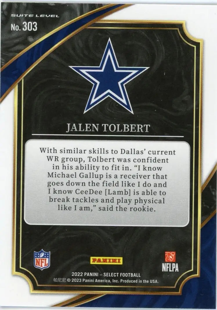 Jalen Tolbert Rookie 2022 Panini Select Suite #303 Dallas Cowboys Football Card - Football Card Single