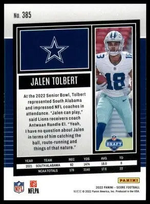 Jalen Tolbert Rookie 2022 Score #385 Dallas Cowboys - Football Card Single