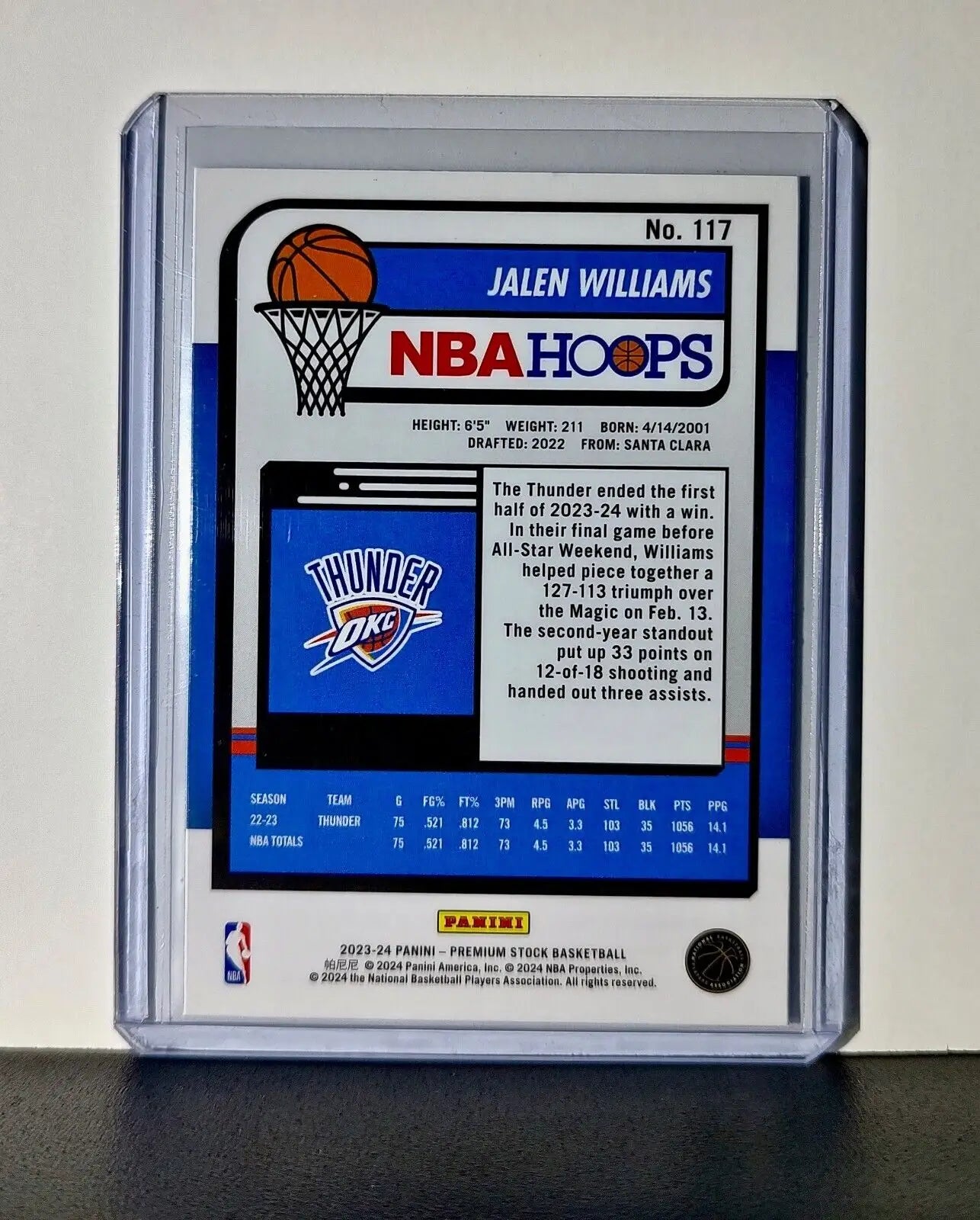 Jalen Williams 2023-24 Panini Premium Stock NBA Hoops #117 Card OC Thunder - Basketball Card Single