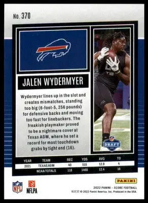 Jalen Wydermyer Rookie 2022 Score #370 Buffalo Bills - Football Card Single