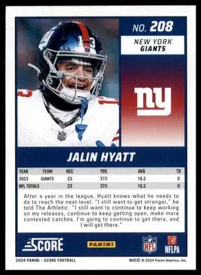 Jalin Hyatt 2024 Score Green #208 New York Giants - Football Card Single
