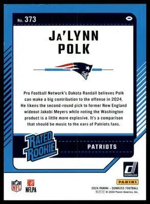 Ja’Lynn Polk Rookie 2024 Donruss #373 New England Patriots Football Card NFL - Football Card Single