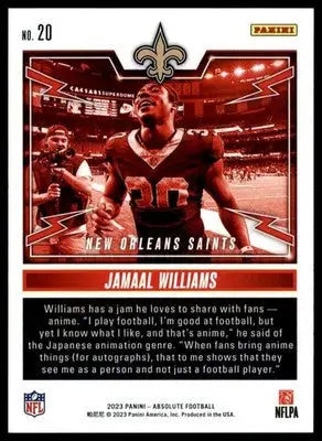 Jamaal Williams 2023 Panini Absolute Rock Out #20 New Orleans Saints - Football Card Single