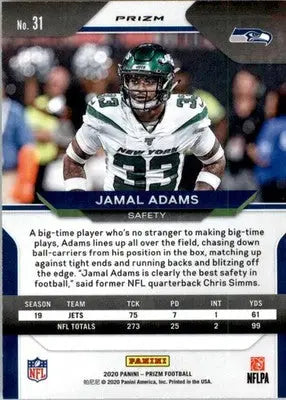 Jamal Adams - 2020 Panini Prizm - #31 - Prizm Lazer Football - Football Card Single
