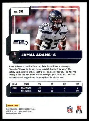 Jamal Adams 2022 Donruss #36 Seattle Seahawks - Football Card Single