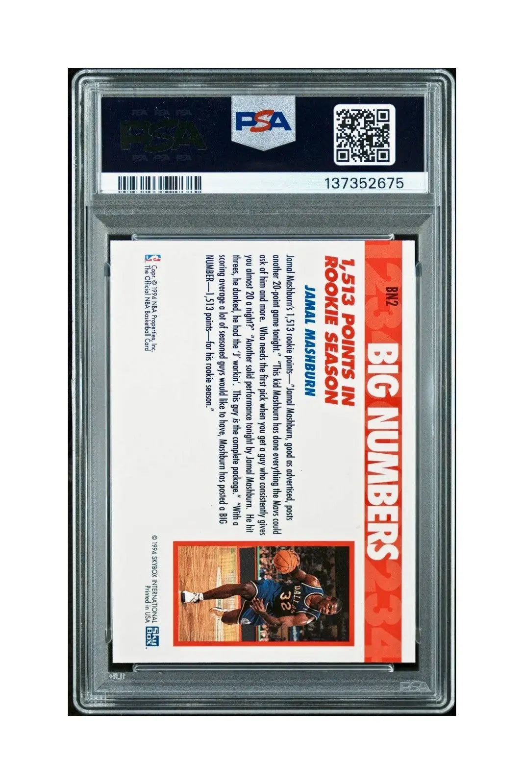 Jamal Mashburn 1994 NBA Hoops Big Numbers #BN2 Rainbow PSA 7 NM
