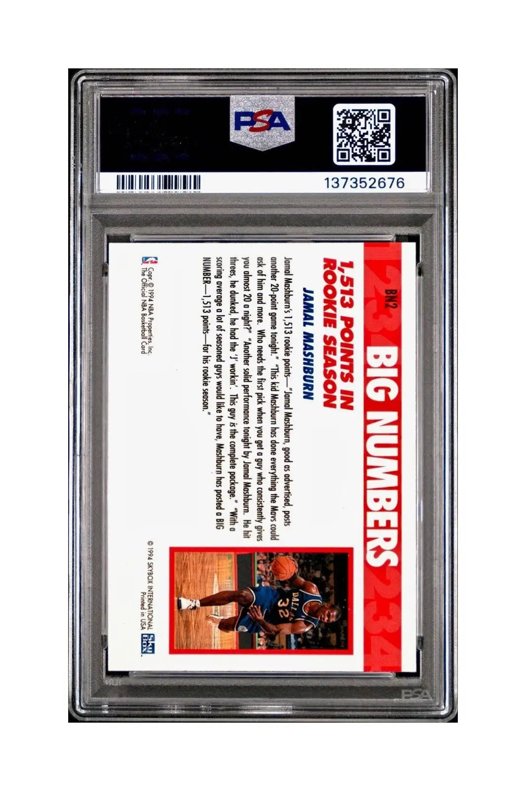 Jamal Mashburn 1994 NBA Hoops Big Numbers #BN2 Rainbow PSA 7 NM - Basketball Card Single