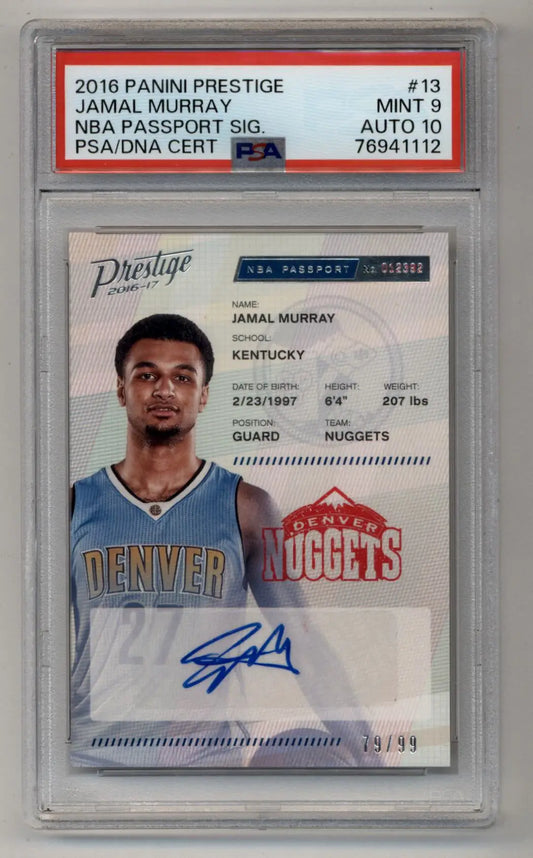 Jamal Murray 2016-17 Prestige NBA Passport Signature 79/99 PSA 9 Mint Auto 10 - Basketball Card Single
