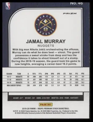 Jamal Murray 2019-20 Hoops Premium Stock Prizms Purple Disco #46 Denver Nuggets - Basketball Card Single