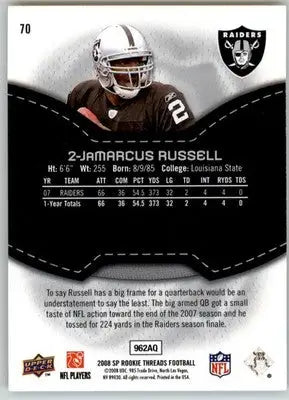 JaMarcus Russell - 2008 SP Rookie Threads - #70 - Football - Football Card Single