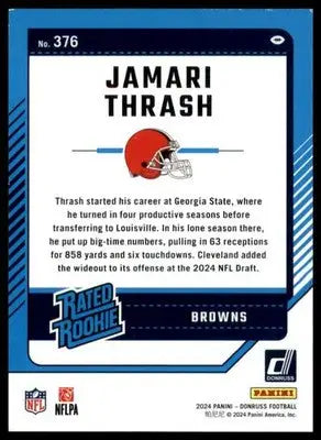 Jamari Thrash Rookie 2024 Donruss #376 Cleveland Browns - Football Card Single