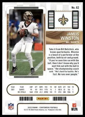 Jameis Winston 2022 Panini Contenders #62 New Orleans Saints - Football Card Single