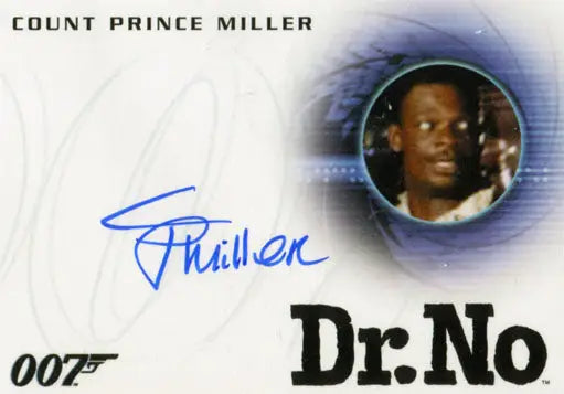 Autograph card featuring Dr. No portrait and Count Prince Miller from James Bond 007 Classics